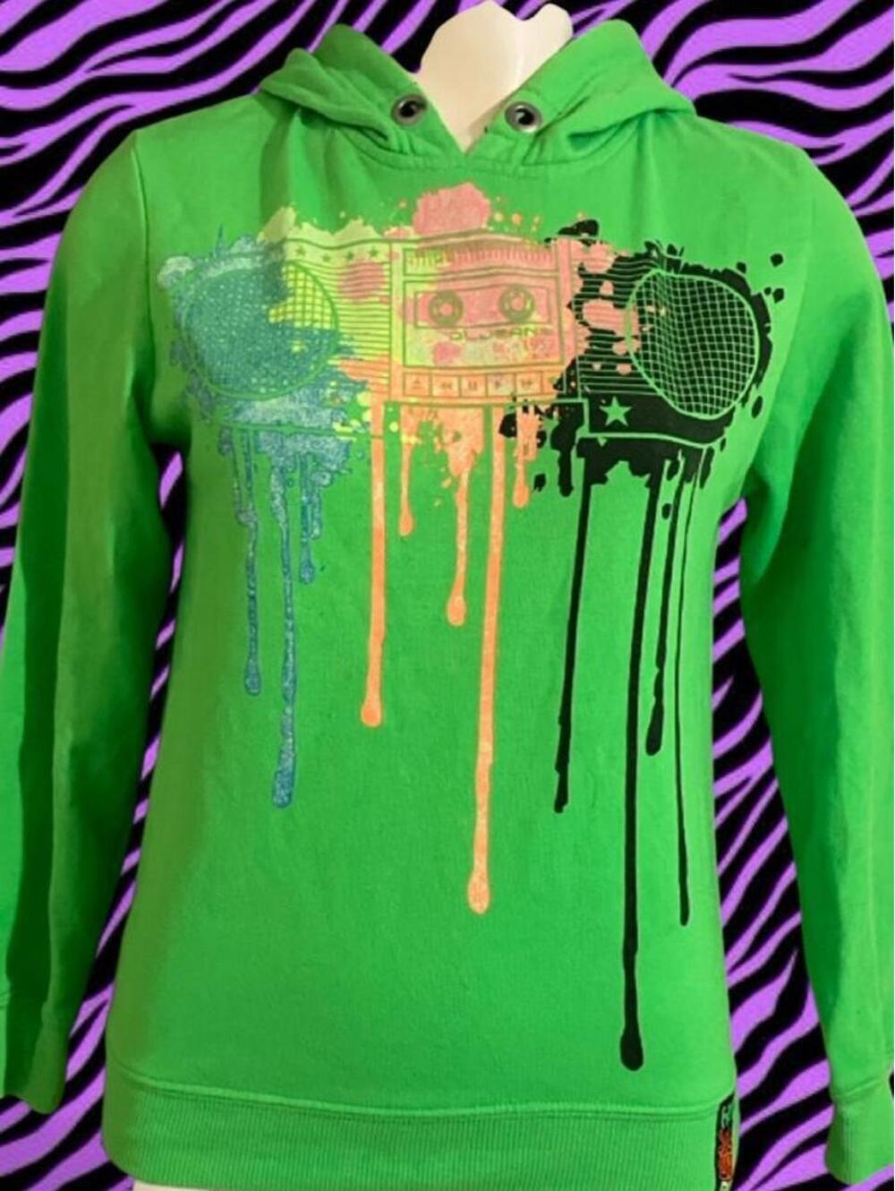 Y2K 2000s High Sound Music Green Hoodie with Boombox
